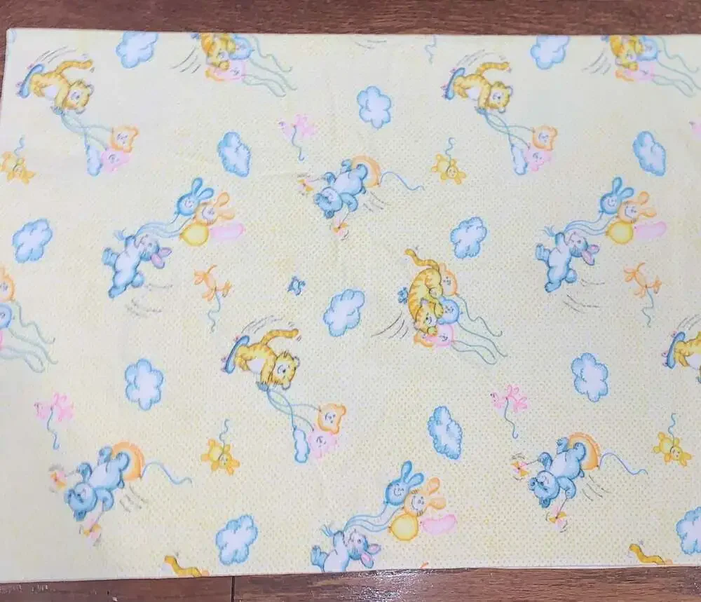 Vintage‎ Dundee Yellow Blue Cats Bunny Rabbit Balloon Dot Flannel Baby Blanket